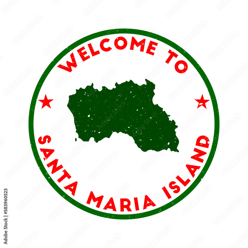 Welcome to Santa Maria Island stamp. Grunge island round stamp with texture in Red color theme. Vintage style geometric Santa Maria Island seal. Creative vector illustration. Welcome to Santa Maria Island stamp. Grunge island round stamp with texture in Red color theme. Vintage style geometric Santa Maria Island seal. Creative vector illustration.