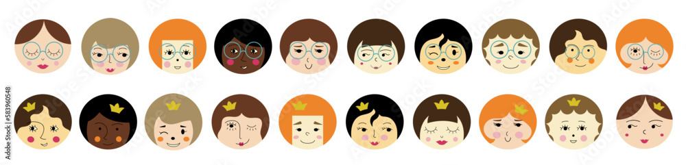 Feminine look, abstract personage, mascot design, funny face, cute icon. Feminine look, abstract personage, mascot design, funny face, cute icon.