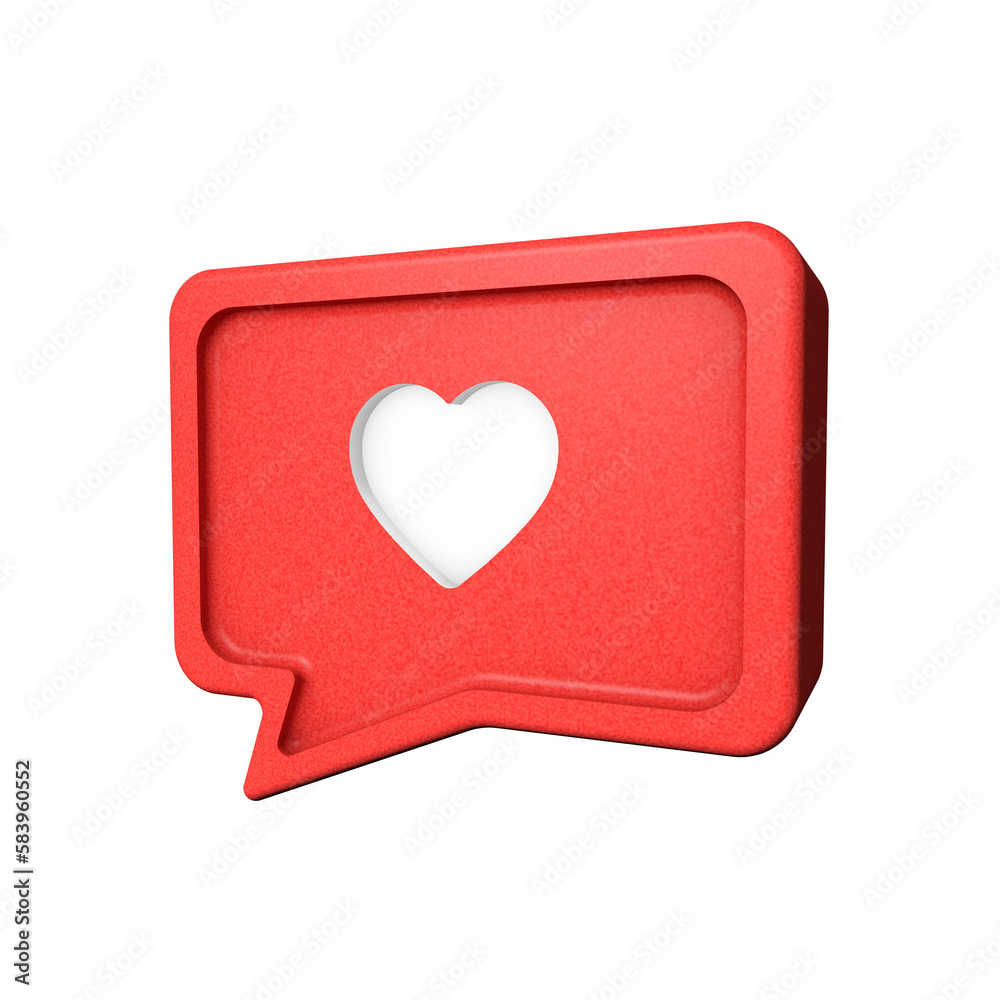 Ícono de notificación de redes sociales en burbuja 3D de corazón - obrazy, fototapety, plakaty 