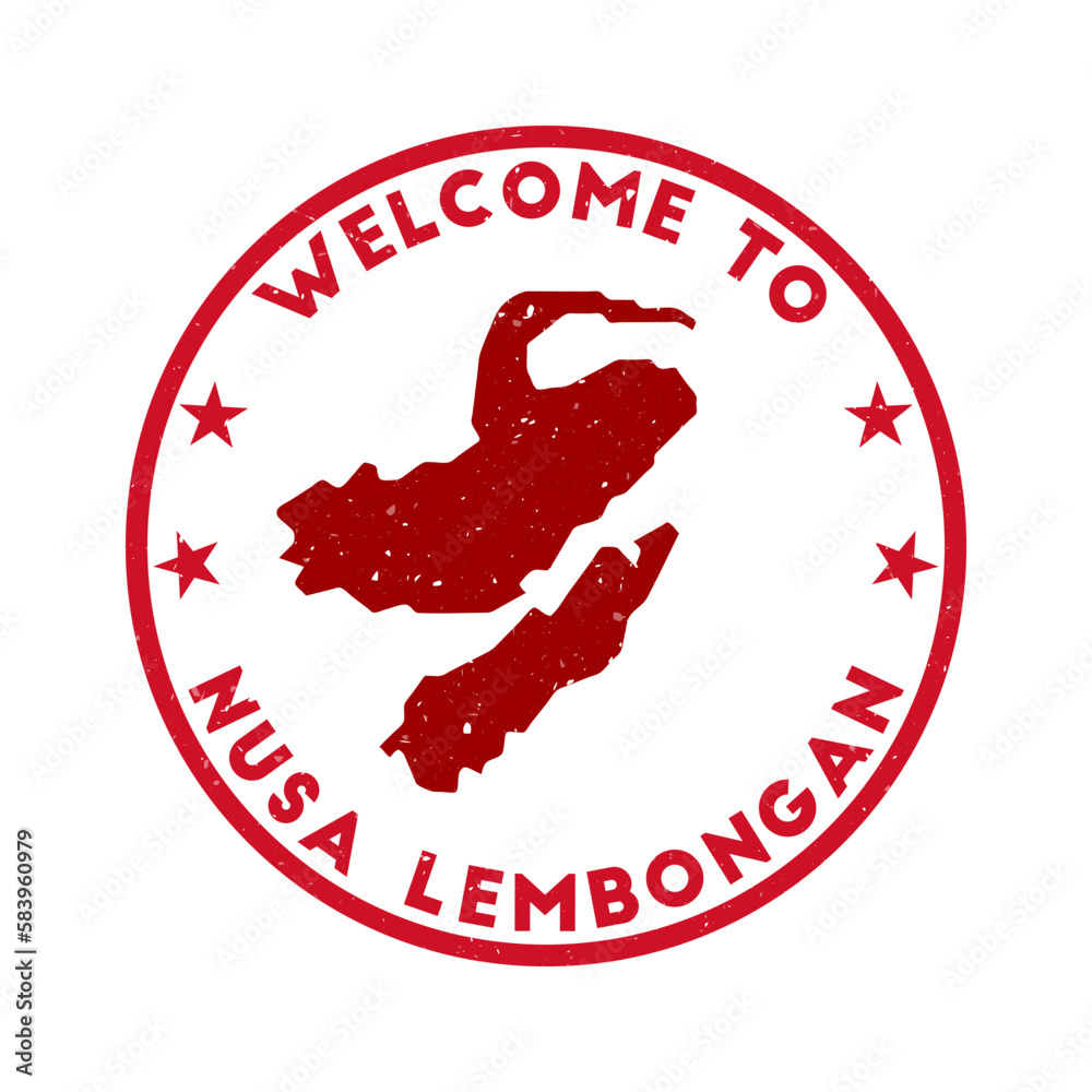 Welcome to Nusa Lembongan stamp. Grunge island round stamp with texture in Super Rose Red color theme. Vintage style geometric Nusa Lembongan seal. Appealing vector illustration. Welcome to Nusa Lembongan stamp. Grunge island round stamp with texture in Super Rose Red color theme. Vintage style geometric Nusa Lembongan seal. Appealing vector illustration.