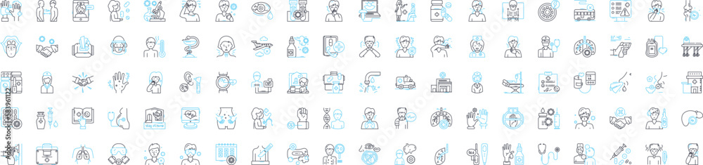 Coronavirus treatment vector line icons set. Vaccine, Medicine, Antivirals, Remdesivir, Hydroxychloroquine, Plasma, Corticosteroids illustration outline concept symbols and signs Coronavirus treatment vector line icons set. Vaccine, Medicine, Antivirals, Remdesivir, Hydroxychloroquine, Plasma, Corticosteroids illustration outline concept symbols and signs