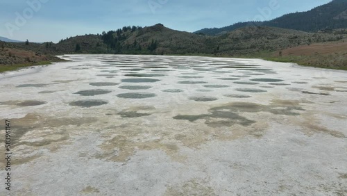 View of Spotted Lake, saline, alkaline lake located in Osoyoos in valley in British Columbia, Canada