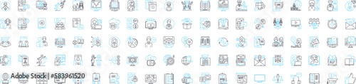 Blogger vector line icons set. Blogger, Blogging, Posting, Sharing, Platform, Creative, Writing illustration outline concept symbols and signs