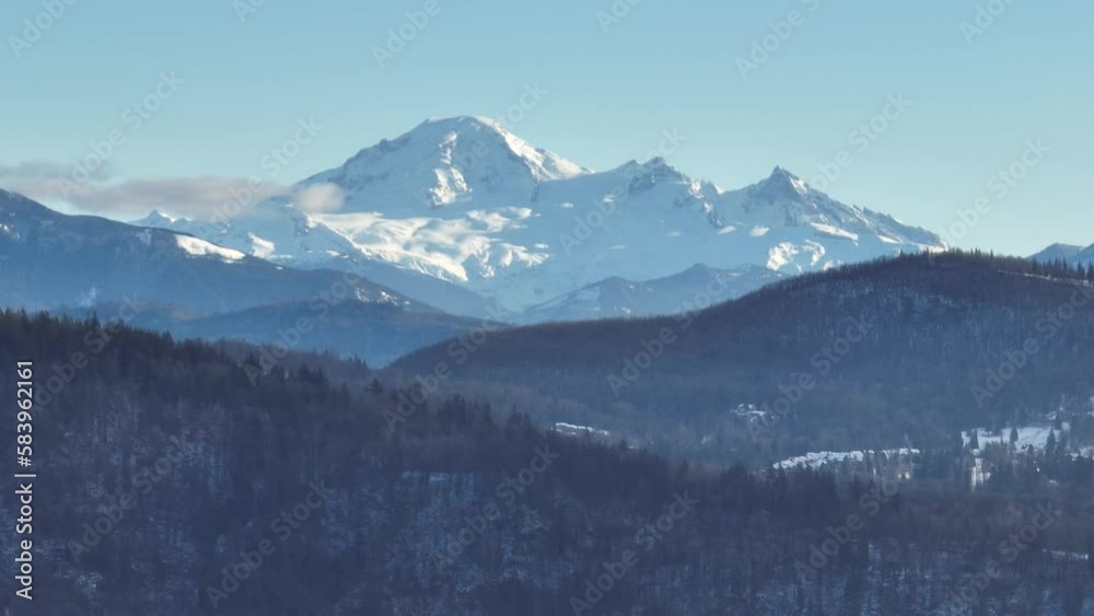 Aerial of Mount Baker covered in snow. Aerial of Mount Baker covered in snow.