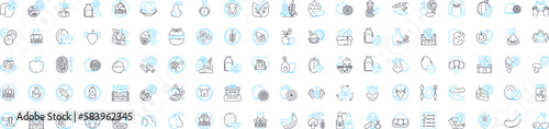 Vegetarian food vector line icons set. Vegetables, Beans, Lentils, Tofu, Quinoa, Tempeh, Legumes illustration outline concept symbols and signs