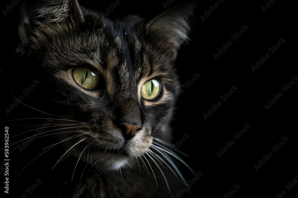 Photo of a Cat on black background, Generative AI
