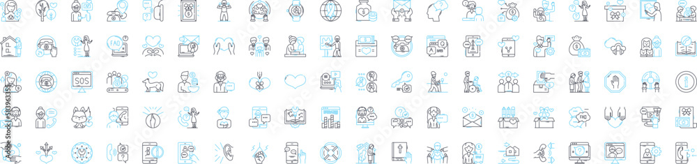Donation vector line icons set. Gift, Offering, Grant, Contribution, Endowment, Aid, Subsidy illustration outline concept symbols and signs