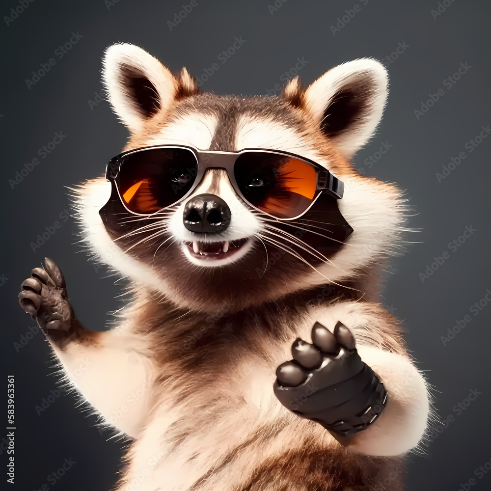 Adorable Raccoon with Funny Eye Glasses. Generative AI