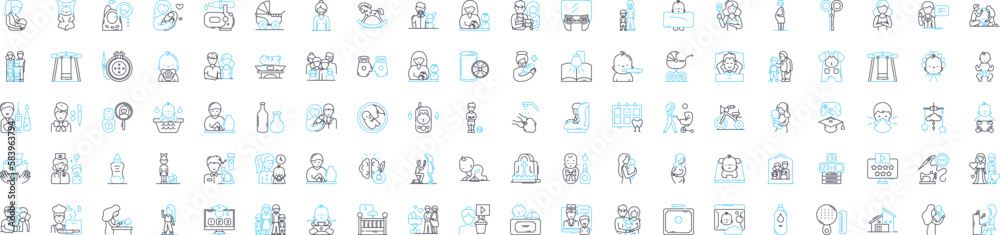 Baby and pregnancy vector line icons set. Infant, Maternity, Nurturing, Delivery, Caring, Mom, Fetal illustration outline concept symbols and signs