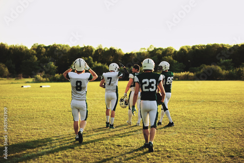 American football team walking on a field