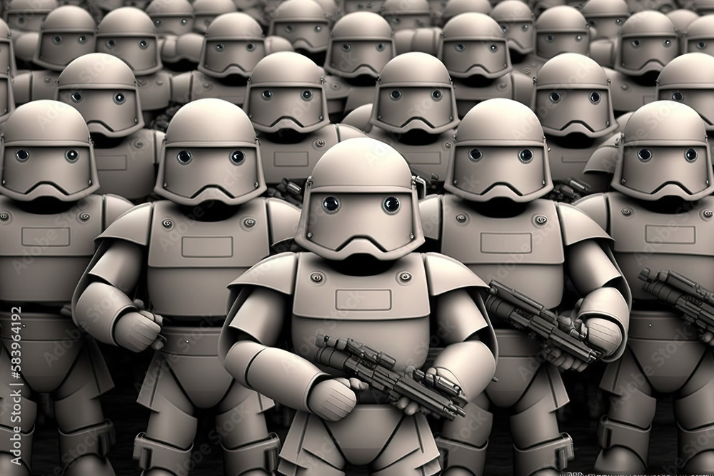 Robot crowd in rows. Robot army. Created with Generative AI Stock ...