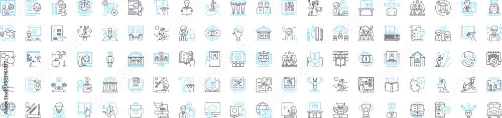 Modern education vector line icons set. Modern, Education, Technology, Online, Interactive, Learning, Digital illustration outline concept symbols and signs Modern education vector line icons set. Modern, Education, Technology, Online, Interactive, Learning, Digital illustration outline concept symbols and signs