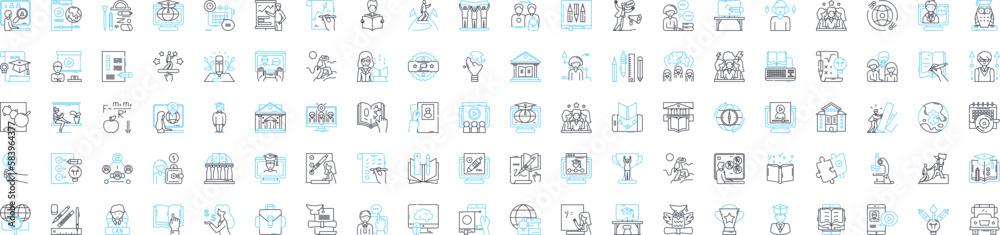 Modern education vector line icons set. Modern, Education, Technology, Online, Interactive, Learning, Digital illustration outline concept symbols and signs