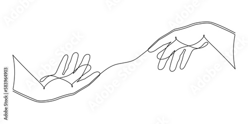 Hands one-line art, hand drawn continuous contour. Palm with fingers gesturing, drawing single line style, minimalist design. Editable stroke. Isolated. Vector illustration