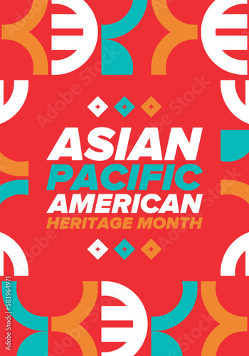 Asian Pacific American Heritage Month. Celebrated in May. It celebrates the culture, traditions and history of Asian Americans and Pacific Islanders in the United States. Poster, card, banner. Vector