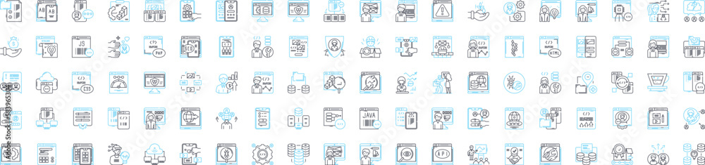 Business computer support vector line icons set. IT, Support, Business, Computer, Technical, Network, Consultancy illustration outline concept symbols and signs Business computer support vector line icons set. IT, Support, Business, Computer, Technical, Network, Consultancy illustration outline concept symbols and signs