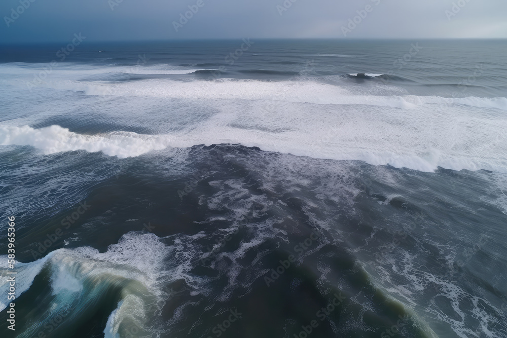 Aerial view of big waves at black ocean