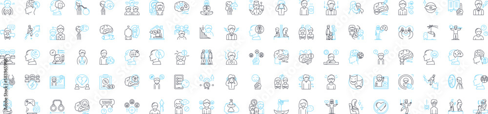 Human psychology vector line icons set. Personality, behavior, cognition, emotions, neuroscience, neuropsychology, psychoanalysis illustration outline concept symbols and signs Human psychology vector line icons set. Personality, behavior, cognition, emotions, neuroscience, neuropsychology, psychoanalysis illustration outline concept symbols and signs