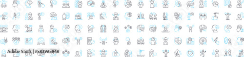Human psychology vector line icons set. Personality, behavior, cognition, emotions, neuroscience, neuropsychology, psychoanalysis illustration outline concept symbols and signs