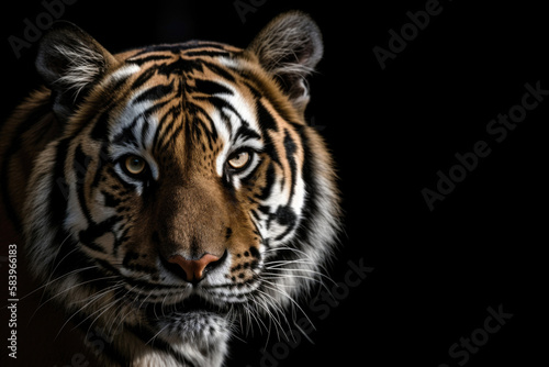 photo of a tiger on black, Generative AI