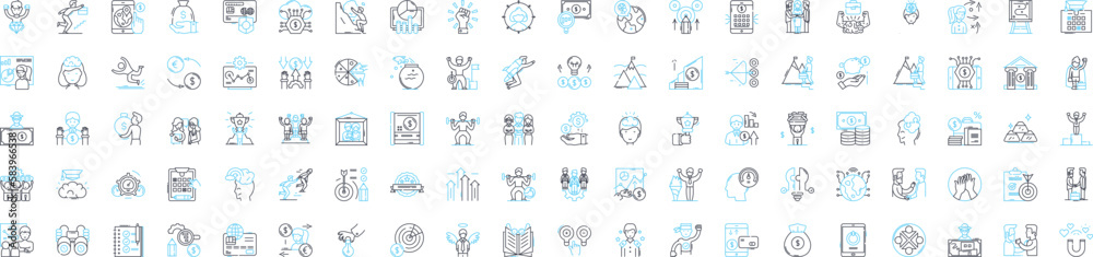 Business metrics vector line icons set. Metrics, KPIs, ROI, Profit, Revenue, Cycle, Cost illustration outline concept symbols and signs Business metrics vector line icons set. Metrics, KPIs, ROI, Profit, Revenue, Cycle, Cost illustration outline concept symbols and signs