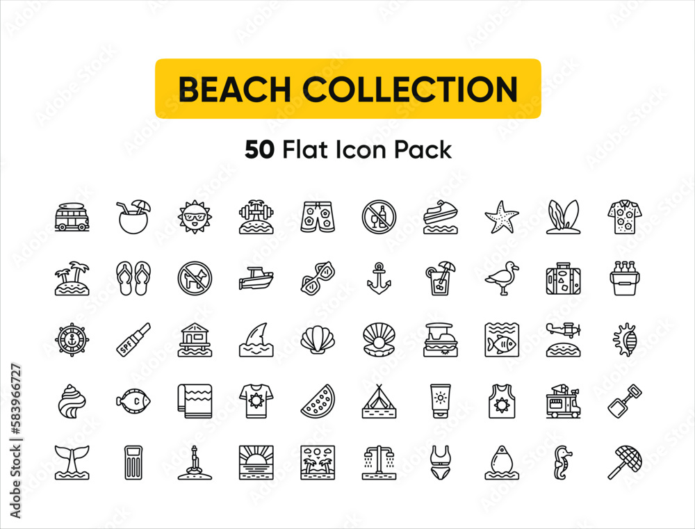 Beach Summer and Holidays Icons, Monoline concept The icons were created on a 64x64 pixel aligned, perfect grid providing a clean and crisp appearance
