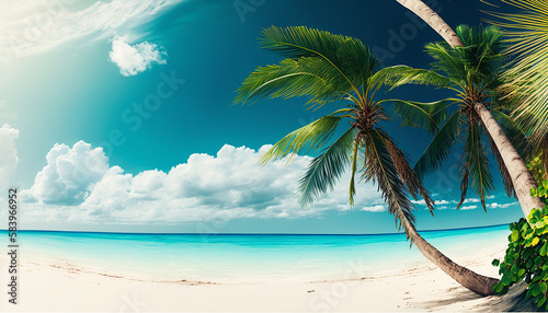Tropical island with palm trees, selective focus, Generative Ai, © giorgi