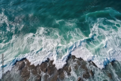 Overlooking the huge waves on the sea.