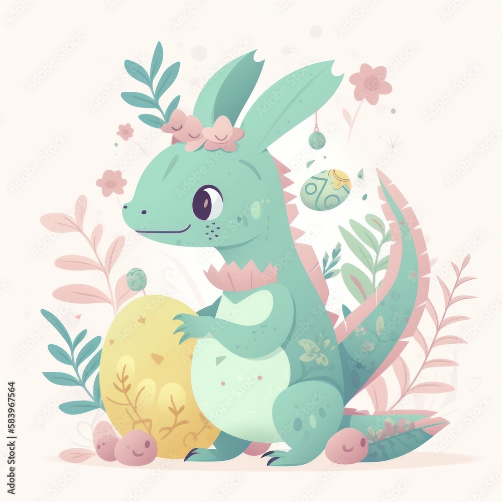 Fototapeta premium Bunny Easter Dinosaur vector art