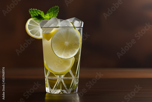 Lemoniada z cytryną i lodem, mięta . Ilustracja wygenerowana przy użyciu AI © Aga Bak