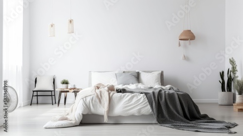 interior of a bedroom, white design, generative AI