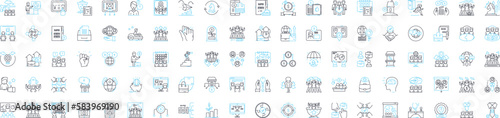 Global economics vector line icons set. Globalisation, Economics, International, Trade, Finance, Market, Development illustration outline concept symbols and signs