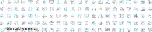 Business meeting vector line icons set. Business, Meeting, Conference, Client, Agenda, Group, Strategy illustration outline concept symbols and signs