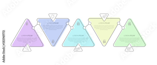 Infographics. 5 stages of development, marketing, workflow or plan. Business strategy with icons. Report and statistics diagram.