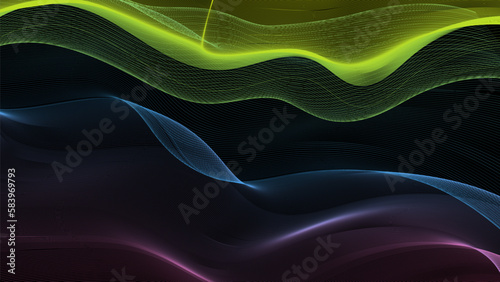 Smooth colored lines. Abstract waves on a black background. Vector design for creative interior, corporate style. An element of the design of covers, posters and banners