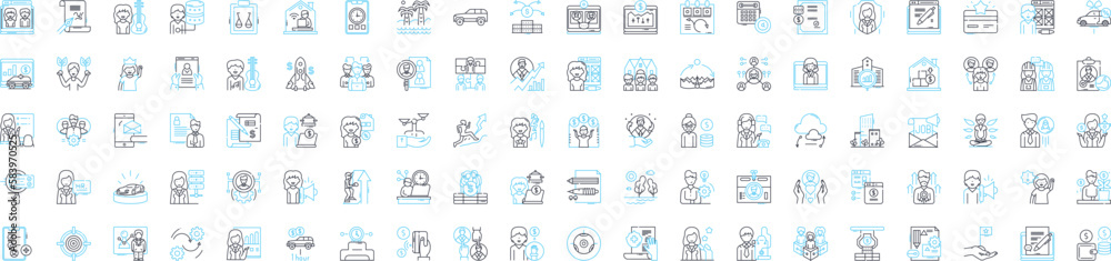 Human resources vector line icons set. Recruitment, Hiring, Job, Training, Benefits, Compensation, HR illustration outline concept symbols and signs Human resources vector line icons set. Recruitment, Hiring, Job, Training, Benefits, Compensation, HR illustration outline concept symbols and signs