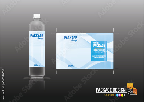 Package design, Label & Plastic bottles, Blue curve background, Vector illustration