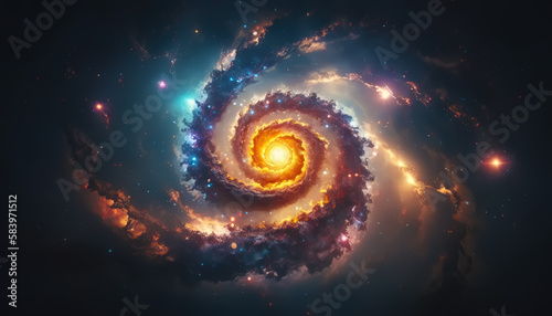 illustration of a glowing spiral galaxy in deep space