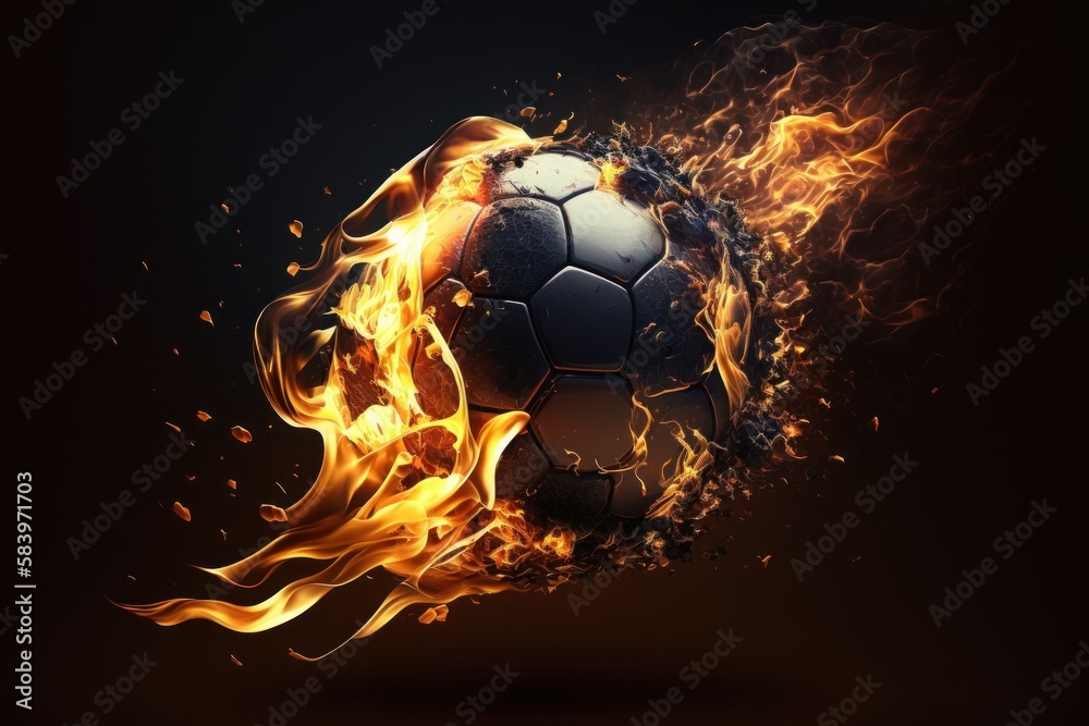 Fototapeta premium soccer ball in fire created with generative ai