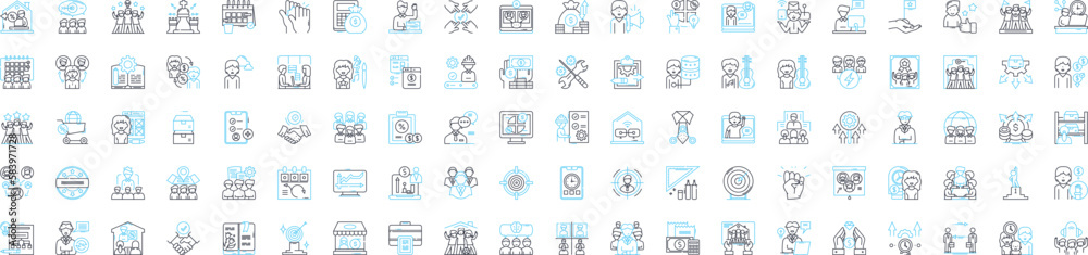 Workspace vector line icons set. Office, Room, Desk, Table, Area, Bench, Cubicle illustration outline concept symbols and signs Workspace vector line icons set. Office, Room, Desk, Table, Area, Bench, Cubicle illustration outline concept symbols and signs
