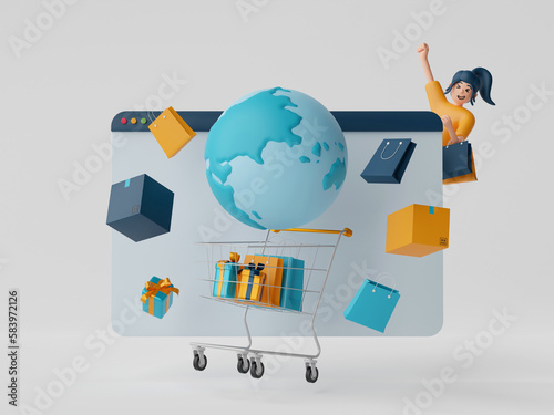 Online shopping concept, Consumer choose and buy items on Ecommerce marketplace on computer screen, 3d illustration