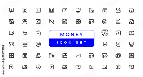 Money line icons. Set of Banking, Wallet and Coins icons. Credit card, Currency exchange and Cashback money service. Vector icon set