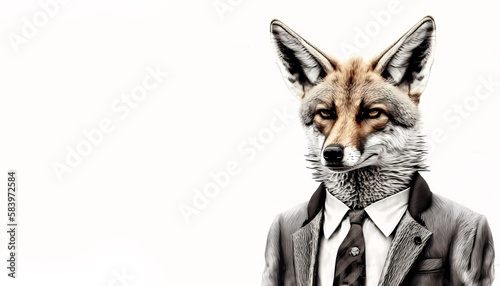 fox portrait in a suit on a light background. Jackal. AI generated © Елена Дзюба