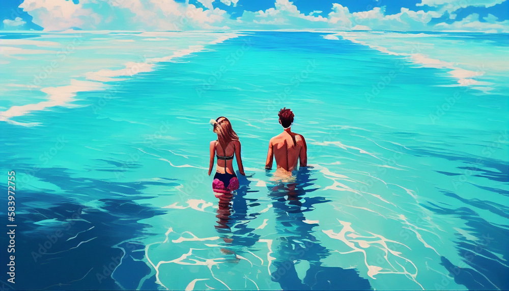 Fototapeta premium Couple in the sea. summer vacation. Generative AI Technology