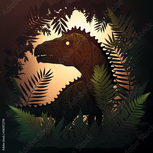 Dinosaur on a vegetable background. AI generated © Елена Дзюба