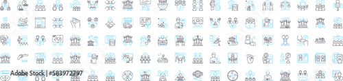 Teamwork and collaboration vector line icons set. Collaboration, Teamwork, Communicate, Cooperate, Networking, Unity, Integration illustration outline concept symbols and signs
