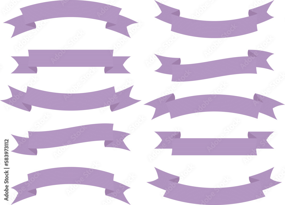 シンプルなビンテージリボン10種セット　パープル