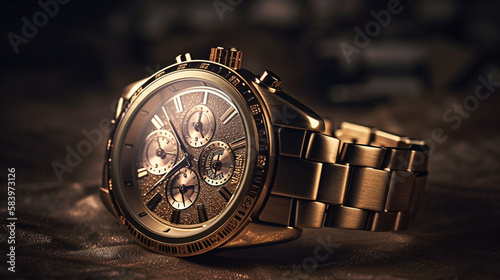 Luxury wristwatch on a dark background. Selective focus.generative ai