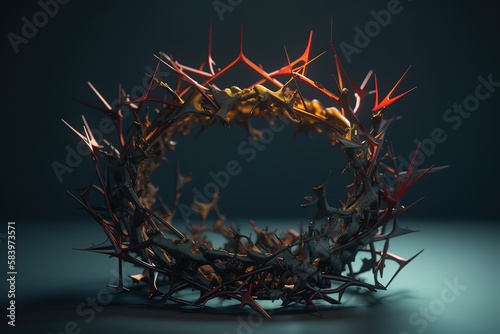 Crown of thorns Passion and Resurrection Easter card, Good Friday. Generative AI