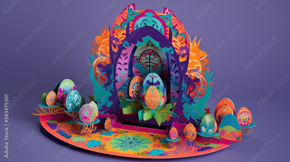 Easter egg with flowers paper cut